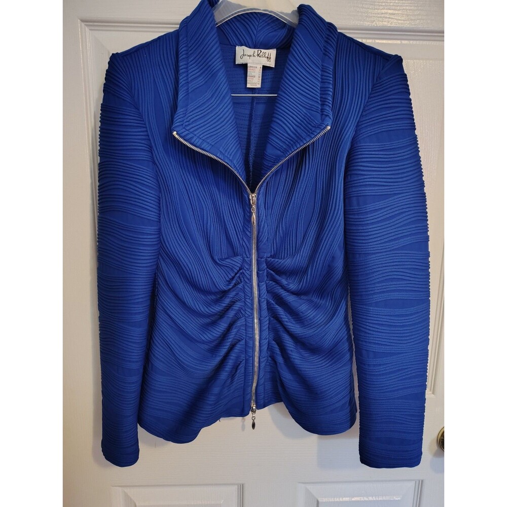 Joseph Ribkoff Women's Blue Full Zip Front Short Jacket Long Sleeve Solid Size 8